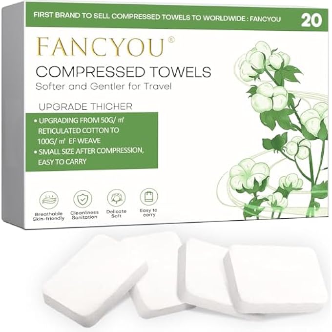 fancyou COMPRESSED DISPOSABLE FACE TOWEL LARGE,SOFT FACIAL CLEANSING CLOTHS TOWELETTES,THICKEN WASHCLOTH COMPACT PORTABLE WASH COTTON WIPES TABLETS FOR BEAUTY SALON,PERSONAL CARE,TRAVEL(20PCS GREEN) - Image 1